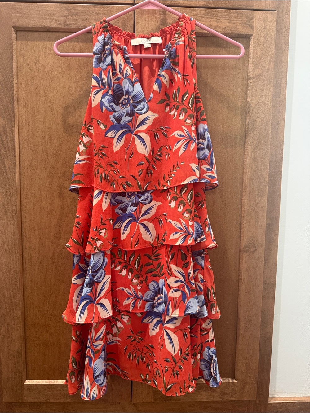 LOFT Orange Floral Tiered Summer Dress